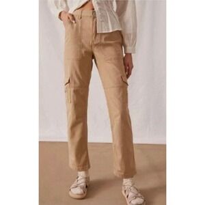 Anthropologie Size 10 High Rise Straight Leg Cargo Pants Gold Utility Pockets‎